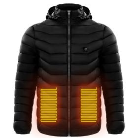 Men Heated Puffer Jacket Electric Heating Coat Insulated Hood Windbreaker (Option: Black-XL)