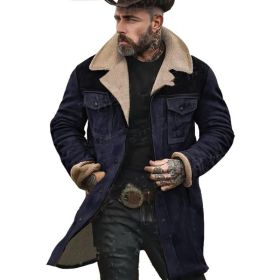 Suede Multicolor Jacket Multi-pocket Zipper (Option: Navy Blue-M)