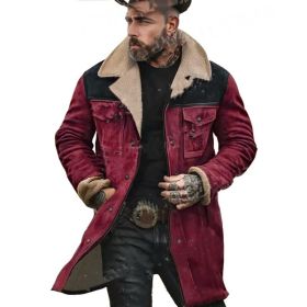 Suede Multicolor Jacket Multi-pocket Zipper (Option: Wine Red-XL)