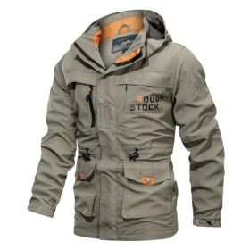 Men's Medium To Long Casual Outdoor Hooded Plus Size Jacket (Option: Khaki-XL)