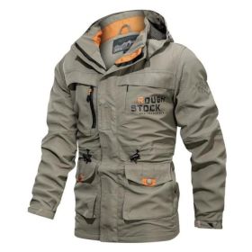 Men's Medium To Long Casual Outdoor Hooded Plus Size Jacket (Option: Khaki-XXL)