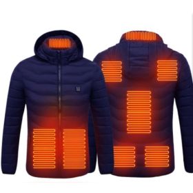 New Heated Jacket Coat USB Electric Jacket Cotton Coat Heater Thermal Clothing Heating Vest Men's Clothes Winter (Option: Blue Zone8-2XL)