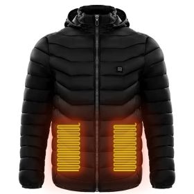 Men Heated Puffer Jacket Electric Heating Coat Insulated Hood Windbreaker 9Heat Zones (Option: Black-S)
