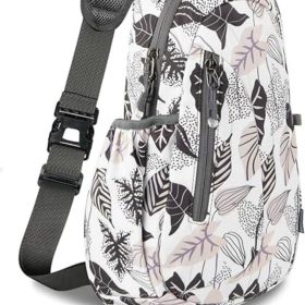 Small Sling Bag, Lightweight Crossbody Backpack for Men Women, Shoulder Bag for Sports and Outdoor (Color: Mix-tropical Leaves)