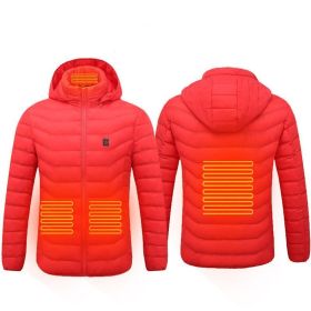 Men Heated Puffer Jacket Electric Heating Coat Insulated Hood Windbreaker (Option: Red-4xl)