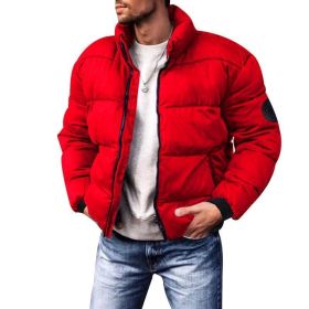 Coat Stand-up Collar Downcotton-padded Jacket Thickened Men's Cotton Jacket (Option: Wine Red-5XL)